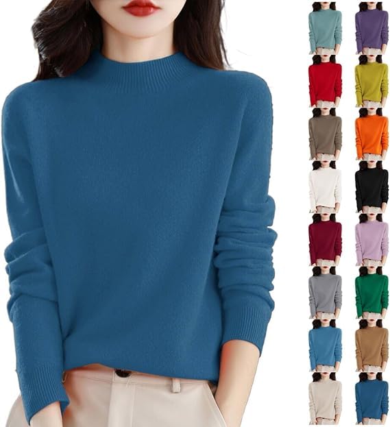 Cashmere Sweaters for Women Mock Neck Long Sleeve Cozy Warm Pullover Knitted Sweater Comfort Casual Winter Tops