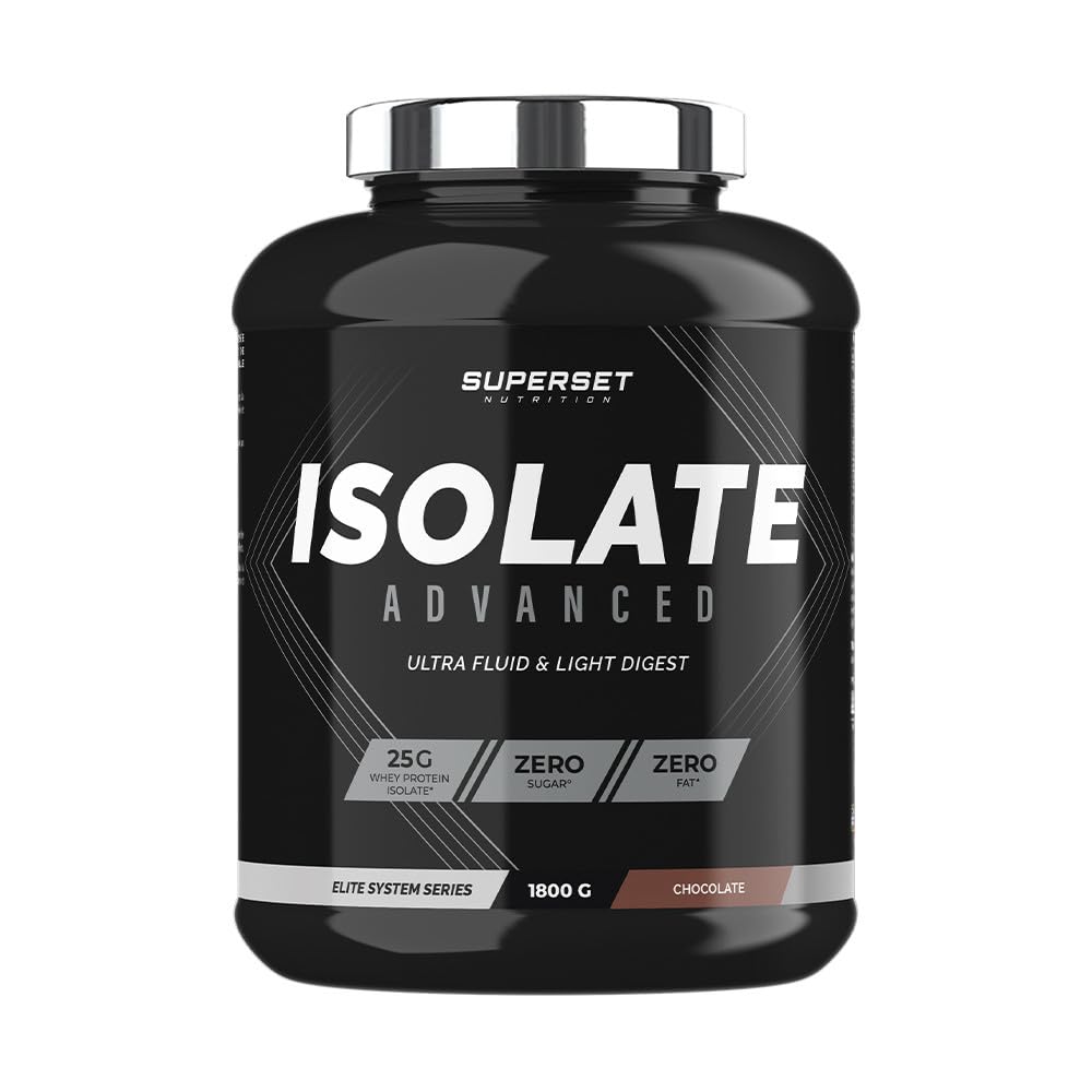 Superset Nutrition - Zero Isolate Advanced (1,8kg) - Whey Isolate - 25g de protéines par portion - 0 sucre, 0 graisse - Teneur réduite en lactose - Ultra-filtrée, enrichie en L-Glutamine - Chocolat