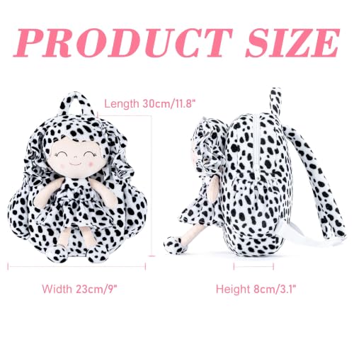 Image of Gloveleya Toddler Backpack Baby Girl Gifts Plush Curly Hair Doll Animal Edition Backpack - White with Black Spots 11''