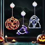 O-Kinee 3PCS LED Luces de Halloween con Ventosas,Calabazas Naranjas, Sombrero de Bruja Morado, Fantasma Blanco para Interiores DecoracióN, Fiestas en el Hogar y Halloween
