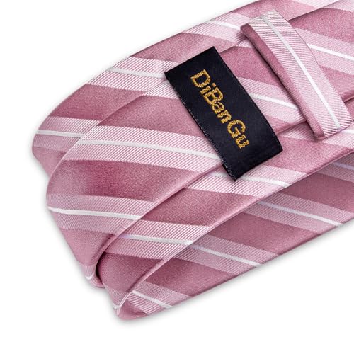 Image of DiBanGu Mens Tie Silk Plaid Striped Necktie and Pocket Square Cufflinks Tie Clip Set with Gift Box Formal Wedding Party