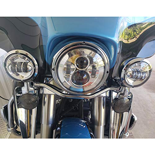 Motorcycle 7 inch LED Headlight Fog Passing Lights Ring Headlamp for Road King Ultra Classic Electra Street Glide Tri Cvo Heritage Softail Slim Deluxe Fatboy DOT Approved, Silver