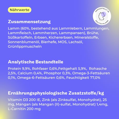 HEY HOLY Premium Nassfutter für Retriever | 18x 400g Hundefutter für ausgewachsene Retriever mit Lamm | Hochverträglich aus natürlichen Zutaten