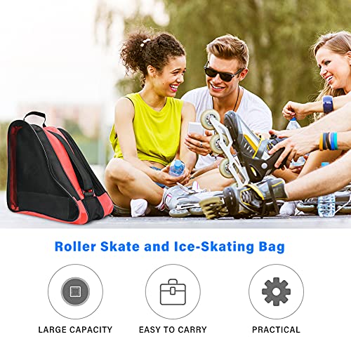 Image of Roller Skate Bag, Breathable Ice-Skating Bag Shoulder and Top Handle Oxford Cloth Skating Bag for Women Men and Adults Roller Skate Accessories (Red)