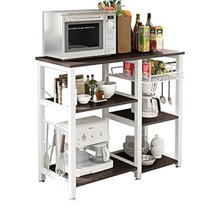 DlandHome Magnetron Cart Stand 3-Tier+3-Tier met mand voor fruit, Keuken Utility Opslag voor Baker’s Rack keukeneiland…