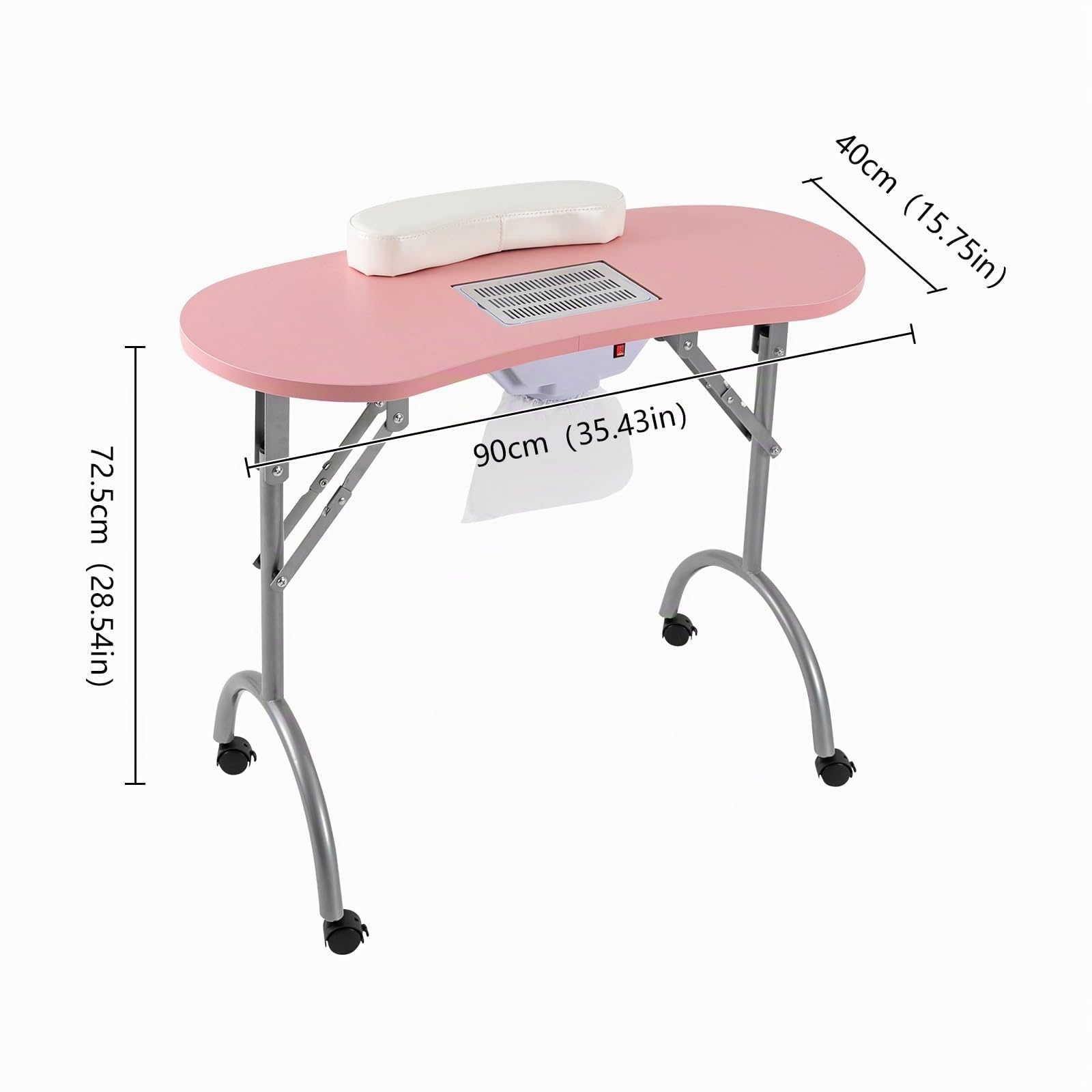 Tavolo per manicure con aspirazione, pieghevole, ampio piano di lavoro (35,43 x 15,75 pollici), aspirapolvere integrato, griglia di sicurezza, sacchetti per aspirapolvere