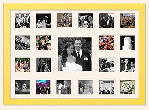 Yellow Matted Instagram Collage Photo Frame - (20) 4" x 4" and (1) 8" x 8" Photos Photos