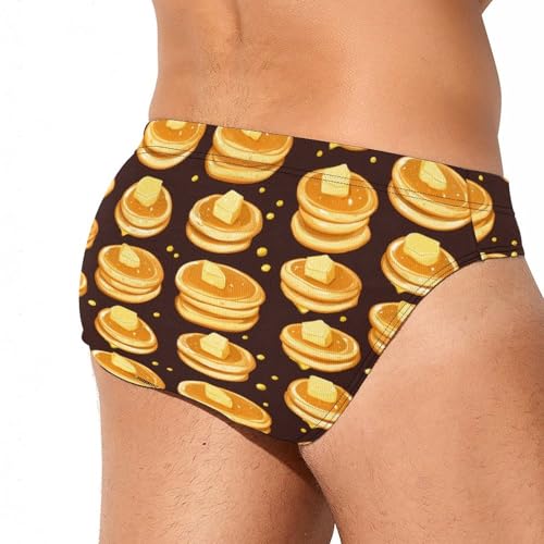 Pancakes Pattern Printed Swim Briefs for Men Sexy Bikini Swimwear Elastic Beach Trunks Bathing Suit4