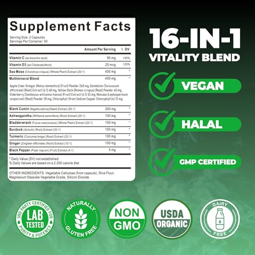 AyBet Organic Irish Sea Moss Capsules 16-in-1 (120 ct) — view 3