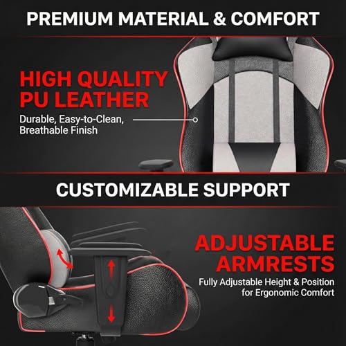 Image of ASE GAMING Gold Series Ergonomic Gaming Chair Premium PU Leather, Adjustable Neck & Lumbar Pillow, 180 Degree Recline with Black Metal Base with 3 Years Warranty (Grey)