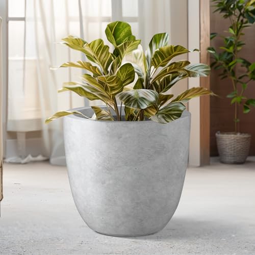 Image of Kante Pale Gray Concrete Planter 18 inch Dia All-Weather Round Large Pot