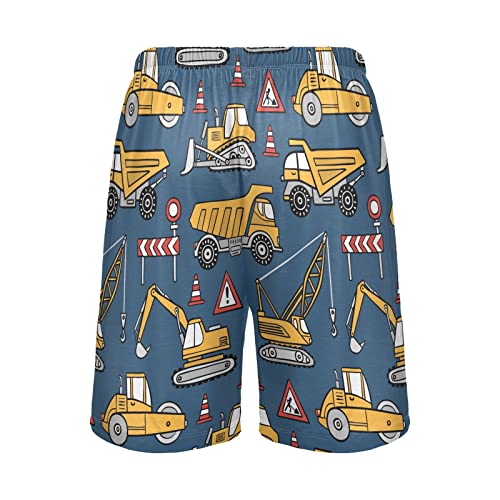 Pigsaly Yellow Construction Cars Men's Athletic Shorts Roller Excavator Truck Men's Pajama Bottoms Men's Hiking Shorts S2