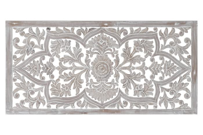 DRW Tête de lit de 163 cm Mandala sculptée et ajourée en Blanc décapé 163 x 3,5 x 81 cm, Bois et MDF, 163x3,5x81 cm