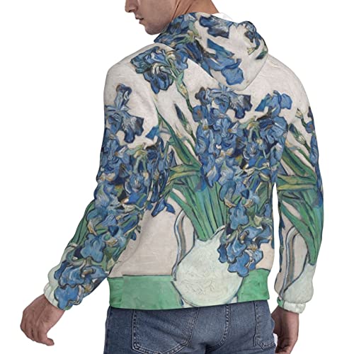 Mens Sweatshirt Irises-Van-Gogh-Vintage Hoodie Sport Hip Hop Hooded Pullover Tops Black #TOP4