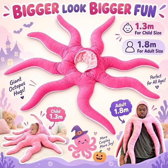 Baby Octopus Costume Halloween Cozy Plush Hooded Toddler Fish Outfit - image 4