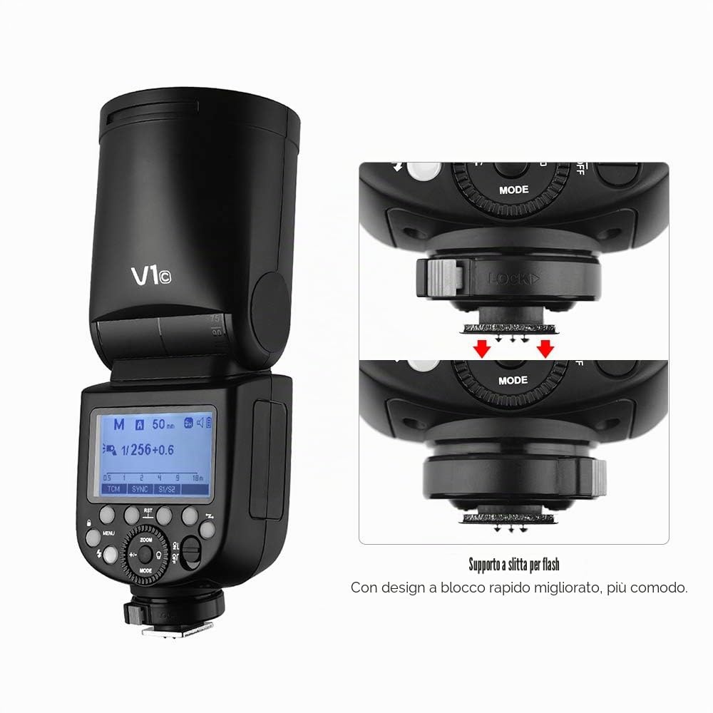 Godox V1C Professional Speedlite Speedlight Round Head Wireless 2.4G Replacement for Canon EOS Series 1500D 3000D 5D Mark lll 5D Mark ll for Wedding Portrait Studio Photography
