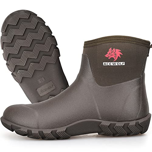 Acewolf Rain Boots For Men, 8'' Waterproof Rubber Neoprene Shoes, En 13832 Anti-Chemicals, Slip Resistant, Soft Toe(Aw40801,Brown,Us 11) #TOP2