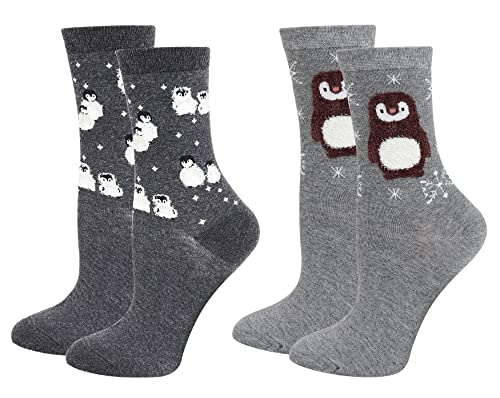 Lovful 2 Pairs Women's Animal Pattern Casual Cotton Socks,Grey