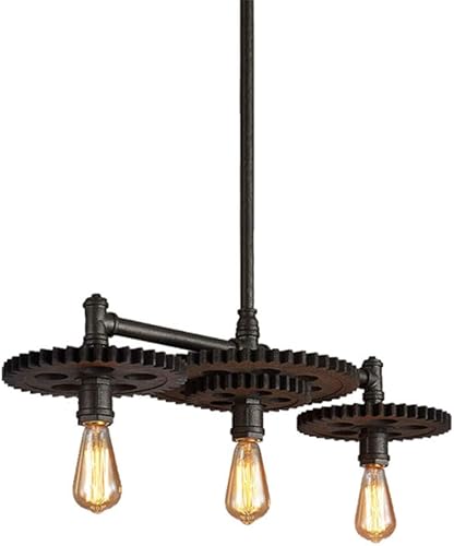 NIUYAO Lámpara colgante vintage estilo industrial retro metal 3 portalámparas novedad engranaje lámpara colgante con lámparas de tubo decoración