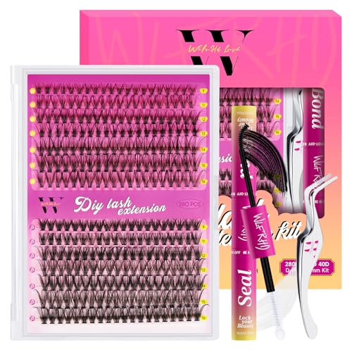 Kit de extensión de pestañas 280 piezas de grupos individuales de pestañas 30D 40D Kit de grupos de pestañas con adhesivo y sellador de pestañas, pinzas para pestañas (kit Mix9 16 mm)