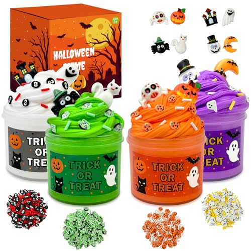 Halloween Slime Party Favors Supplies for Toddlers 8 PCS,Boo Basket Goody Gift Bag Stuffers for Kids,Non Candy Trick or Treat Toys Items,Small Carnival Classroom Games Activities Stuff for Boys Girls