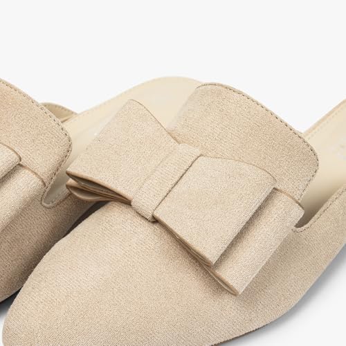 Image of MUSSHOE Mules for Women with Bow Knot: Pointed Toe Flats - Cloud-Cushion Suede Backless Loafers for Office & Casual Wear - Wide-Fit Friendly Slip On Slides with Memory Foam