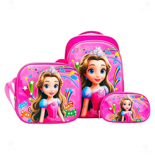 Conjunto Mochila Infantil Com Estojo E Lancheira Menina Kit 3 Em 1 Volta Às Aulas Organização E Estilo Creche Escola (PRINCESA)