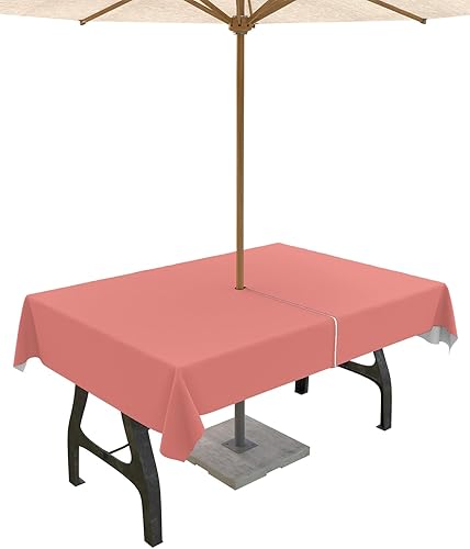 Miniatura 10 de Mantel de exterior verde oliva con agujero para sombrilla y cremallera, mantel de color sólido para mesas cuadradas, colección de mesa impermeable