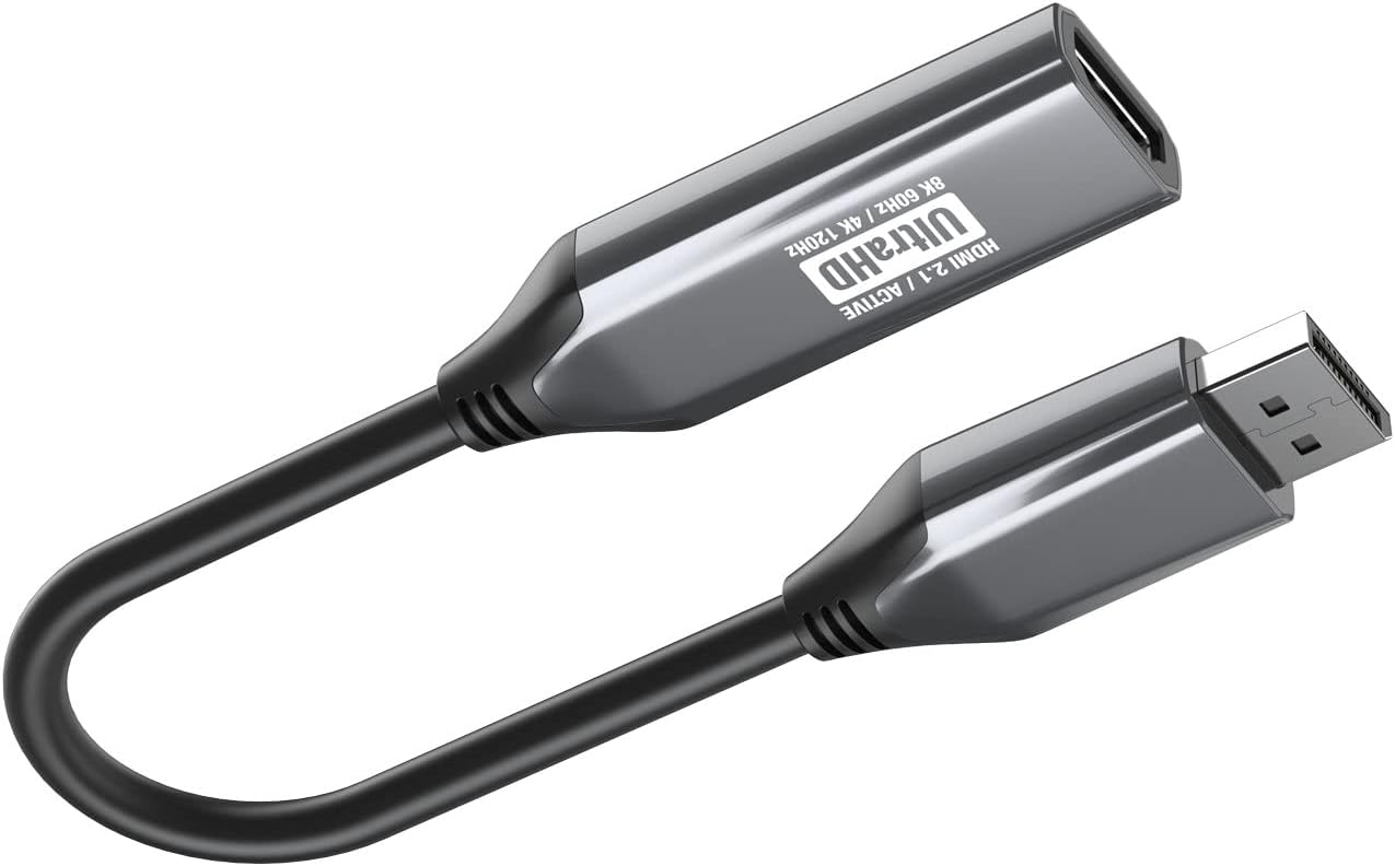 UPTab DisplayPort 1.4 to HDMI 2.1 Active Adapter with HDR Support Displays 4k 120Hz up to 8K 60Hz with HDR - Connect PC or Tablet with DisplayPort to HDMI Enabled Monitor, TV or Projector