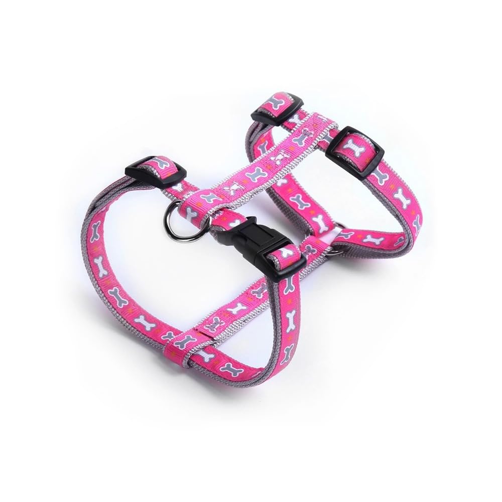 Record - Ossicini Dog Harness - Made of Durable Nylon - Pink - Cute Pattern with Small Ossicini - Size L - Circumference 51-72 cm