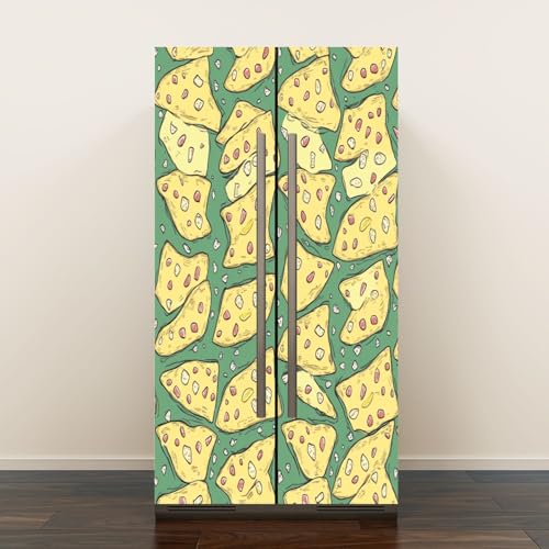 Self Adhesive Vinyl Refrigerator Wrap Set Seamless Pizza Pattern Black White Pizza Doodle Pizza Fast Food Door Mural Removable Fridge Sticker Peel and Stick Decal Rustic Kitchen Decor