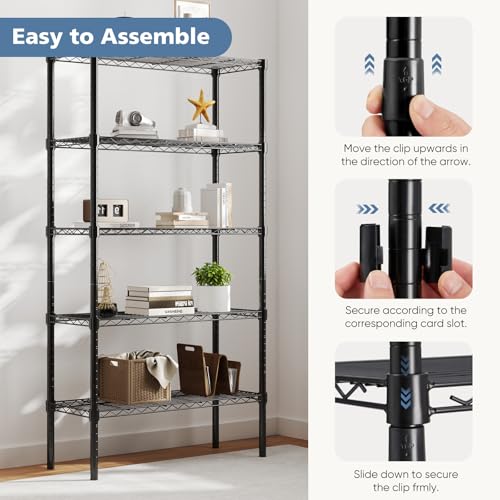 DUMOS 5 Tier Metal Wire Rack Shelf Heavy Duty Standing Shelves Adjustable Steel Closet Shelving Unit Organizers and Storage for Kitchen Bathroom Pantry Office, 13.78" D x 35.43" W x 69.29" H - Image 6