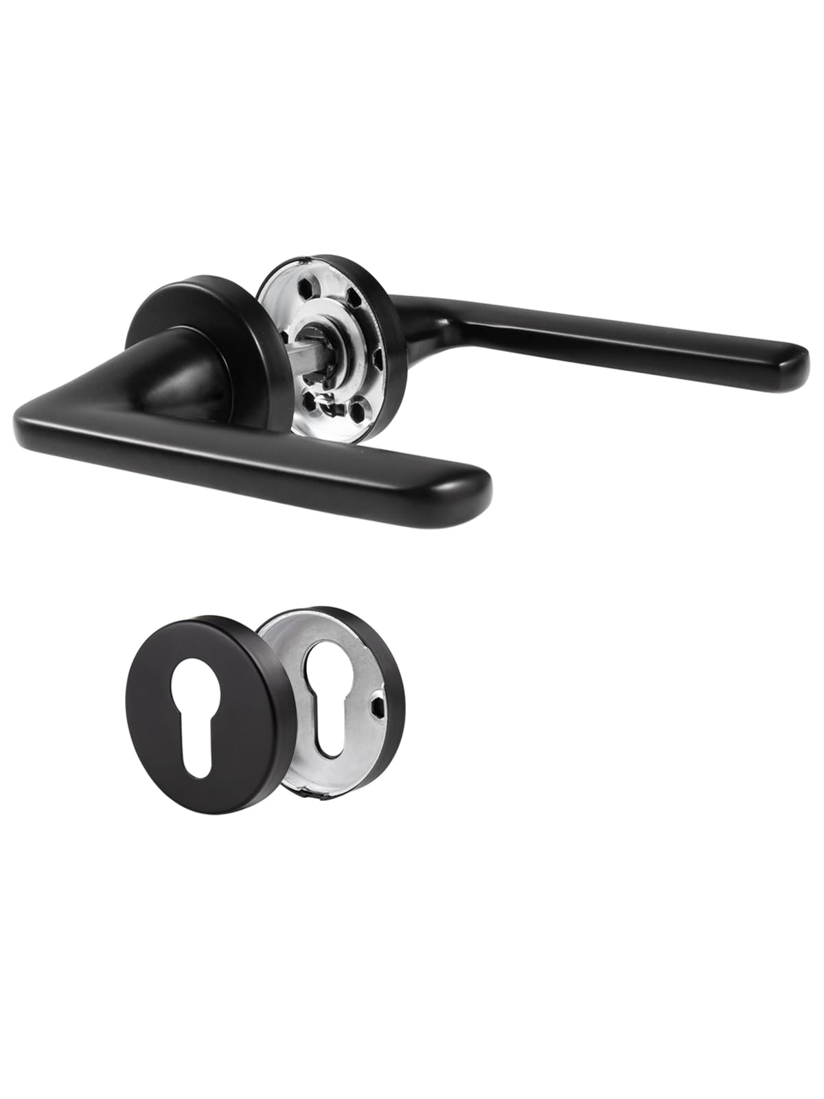 Door Handles, Interior Doors, Door Handle Set, Stainless Steel, Modern, Door Handle for Front Door and Interior Doors, Door Fitting, PZ Profile Cylinder, Black, Ideal for Your Home or Office (1, Black