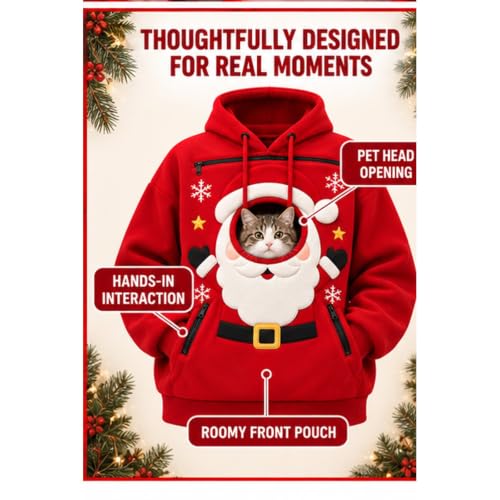 CHENXDZHAO Hoodie With Dog Pouch,Pet Pouch Hoodie Unisex Puppy Carrier Christmas Sweatshirt Lounge Holiday Party Cosplay Soft Fall Winter Outfits,Red1,M - image 7