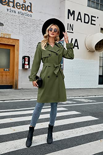 Image of Womens Long Trench Coat Double Breasted Windproof Overcoat With Belt