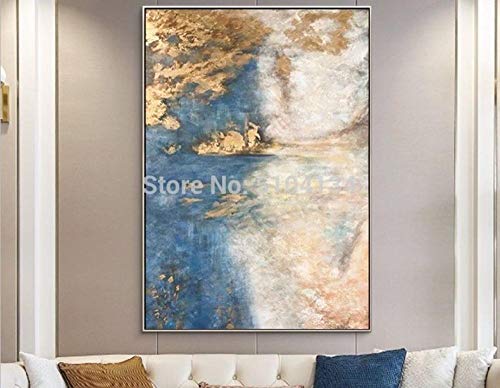 Excelente Artista Puro Pintado a Mano Pintura al óleo Dorada Abstracta sobre...