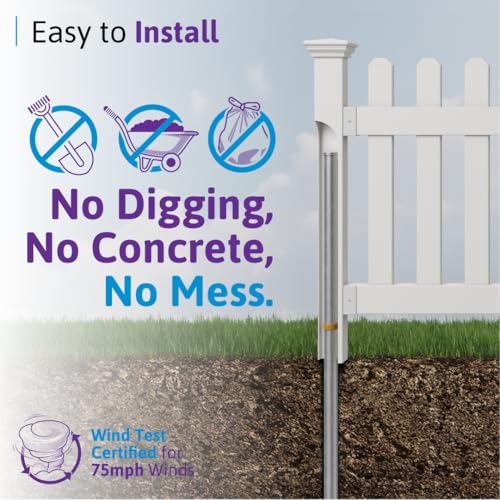 3ft H x 6ft W (1 Panel + 1 Post) No Dig WamBam Newport Fence Kit, White Vinyl Picket Fences, Easy Install Outdoor Fencing for Backyard or Patio, DIY Decorative Border, ZP19002