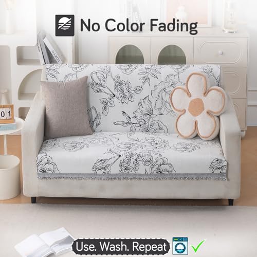 Image of HOKIPO Serene Abode Sofa Cover 2 Seater, 180x120 cm, White Rose Garden