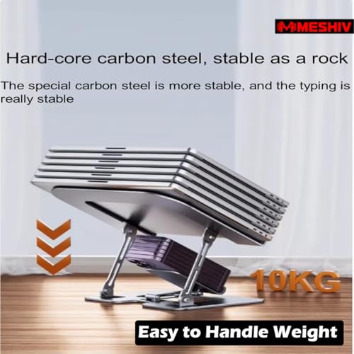 Image of Adjustable Laptop Stand with Mobile Holder, Ergonomic Foldable Metal Laptop Riser Desk, Ventilated & Sturdy Compatible for 15.6 Inch Laptops, MacBook, HP, Dell, Acer, Lenovo, Notebook Stand