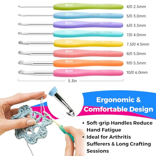 Image of Oytra Crochet Kit 52 Pieces for Beginners with Ergonomic Hooks Knitting Needles Stitch Markers Yarn Needles & Accessories Starter Kit for Adults Kids & DIY Craft Lovers