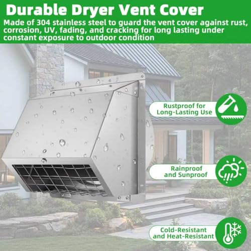 4" Dryer Vent Cover Outside,Stainless Steel Outdoor Dryer Vent Cover for 4 in Pipe,Exterior Wall Vent Cover Cap Dryer Exhaust Vent Cover Outlet for House/Range Hood,Dryer Vent Kit with Screen&Damper by JYINCPED - Used condition - Image 5