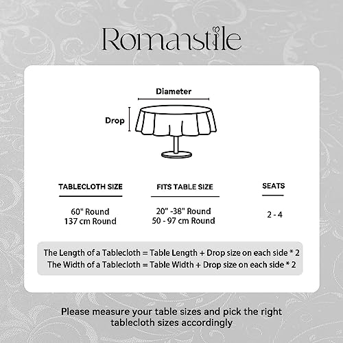 Image of Romanstile Waterproof Vinyl Tablecloth Round, 60 x 60 Inch, Flower Grey