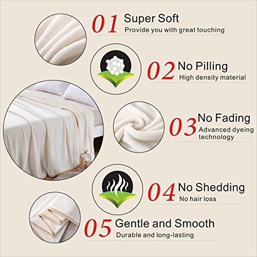 Polar Fleece Blankets King Size For The Bed Extra Soft Brush Fabric Super Warm Sofa Blanket 90" X 108"(Ivory King) #TOP1