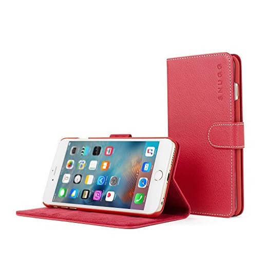 Snugg iPhone 6 Plus / 6S Plus Wallet Case – Leather Card Case Wallet with Handy Stand Feature – Legacy Series Flip Phone Case Cover in Red