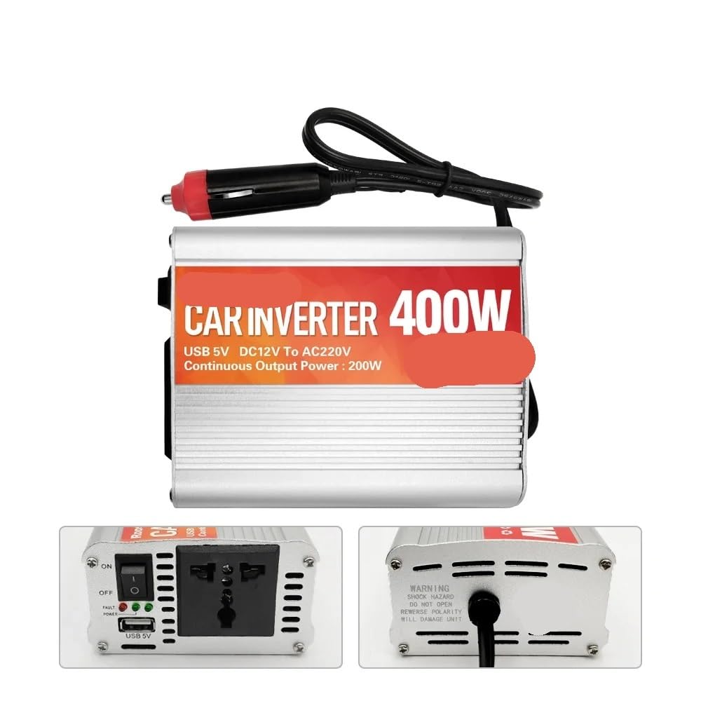 Inversor de potencia Inversor de corriente alterna for coche de 12 V, 200 W a 1000 W, con cargador de onda sinusoidal USB de 5 V.(400W)