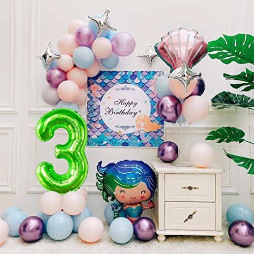 Image of 40 Inch Green Number 3 Balloon, 3rd Birthday Decoration Boys Girls