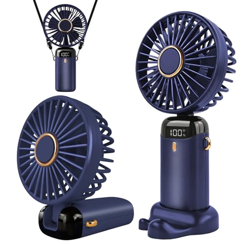Jsdoin Ventilateur portable rechargeable par USB avec 5 vitesses,mini ventilateur de bureau pliable avec écran LED pour la maison, le bureau,la chambre à...