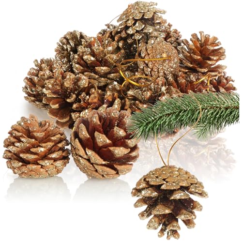 com-four® 25x Anhänger Tannenzapfen in goldfarben - Pinienzapfen als...