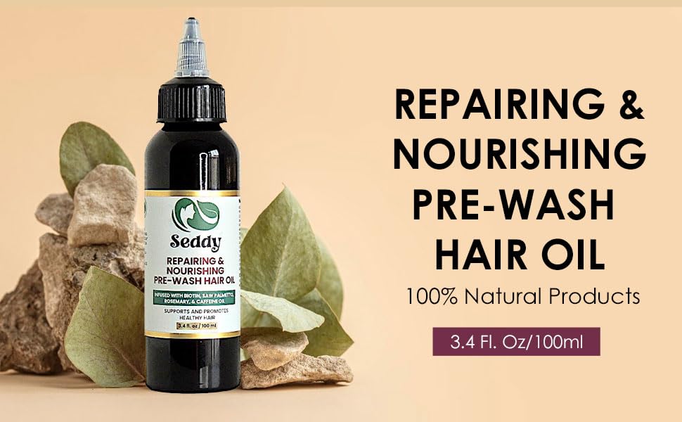 Image of Seddy Pre-Wash Nourishing Treatment Oil for Dryness, Breakage, Split Ends With Castor, Biotin, Coconut, Rosemary, Caffeine Oil, Hair Strengthening Elixir - 3.4 Fl. Oz