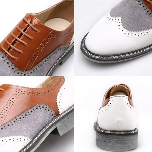 Men's Leather lace-up Brogues Dress Oxford Shoes Classic Wingtip Two Tone Derby Gatsby Prom Shoes Fashion Round Toe Business Formal Leather Shoes3